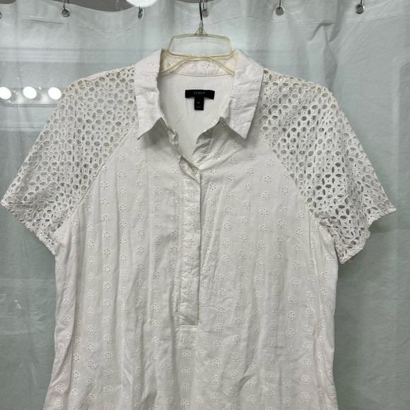 J. Crew Women’s Cotton Dress Size 10 Pockets White Boho Eyelet Breathable - Picture 2 of 15